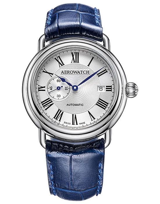 Aerowatch Aerowatch 76983 AA01  76983 AA01 механические мужские часы серебристый циферблат, браслет кожаный — вид спереди